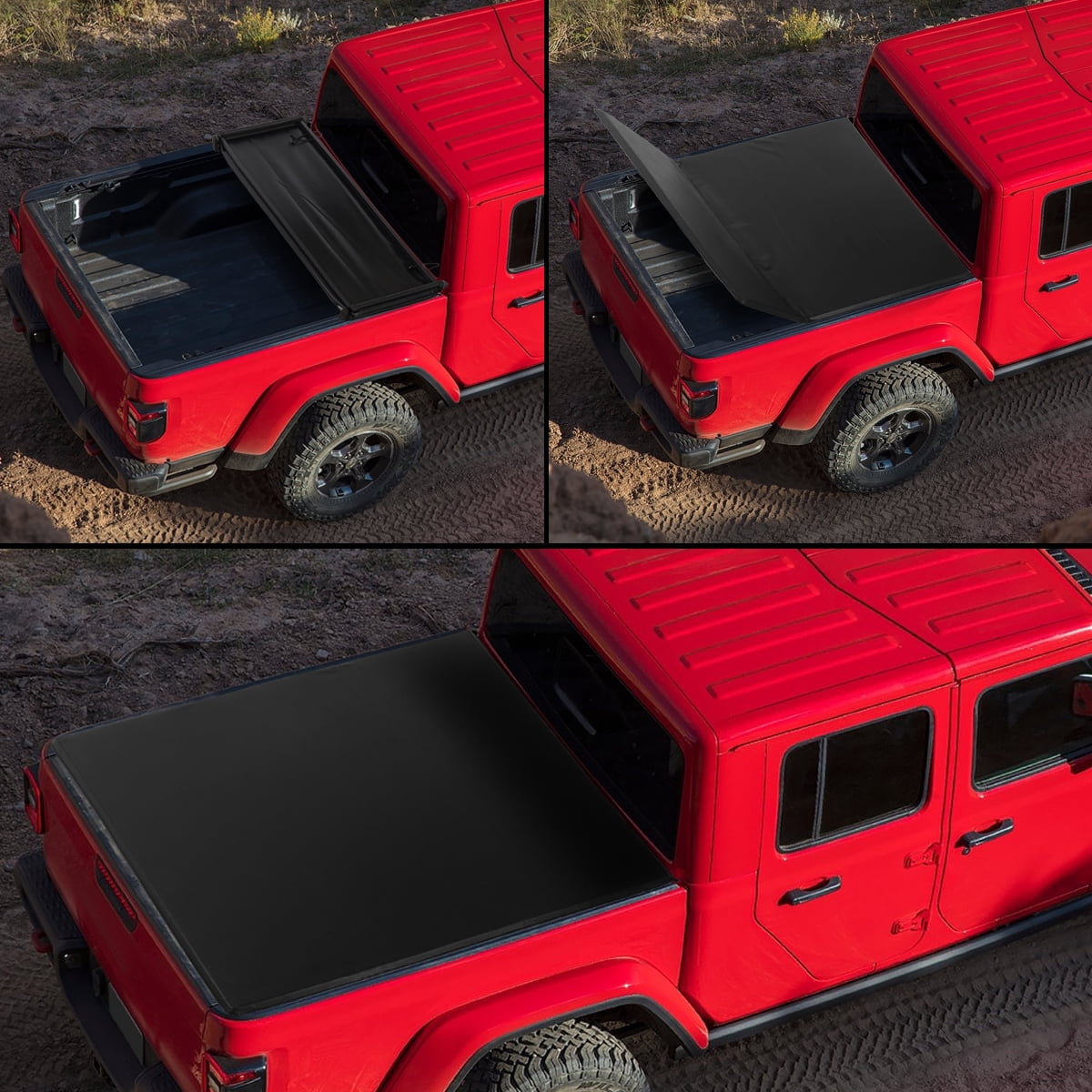 DNA Motoring For 20-24 Jeep Gladiator JT Pickup Truck Bed Soft Top Tri-Fold Tonneau Cover