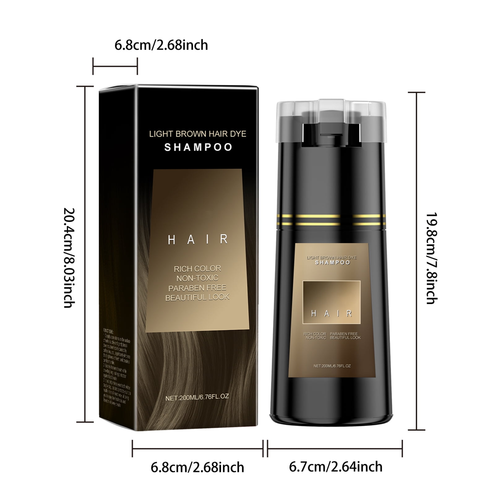 Alvantor 3-in-1 Light Brown Hair Dye Shampoo with Ginseng & Reishi, Plant Extract Gray Coverage, Gentle Herbal Formula for Women Men, 6.76fl.oz