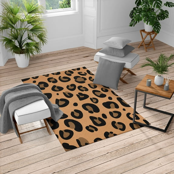 Animal Turkish Area Rug, Leopard Animal Skin Pattern in Abstract Style Wild Safari Jungle Theme, Soft Carpet for Living Room Decor with Distressed Look, 6.6' X 9.6', Caramel Black, by Ambesonne