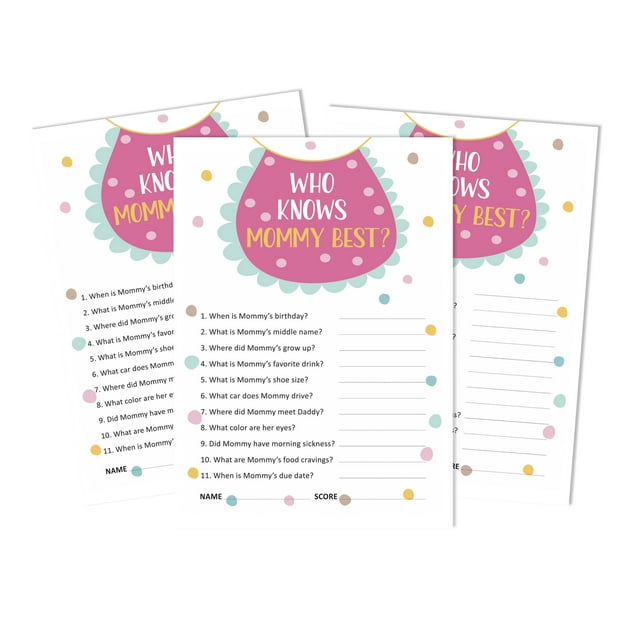 Inkdotpot Baby Bib Who Knows Mommy BestBaby Shower GameCards-FunActivity Cards Set Of 50Gender Neutral Party Theme