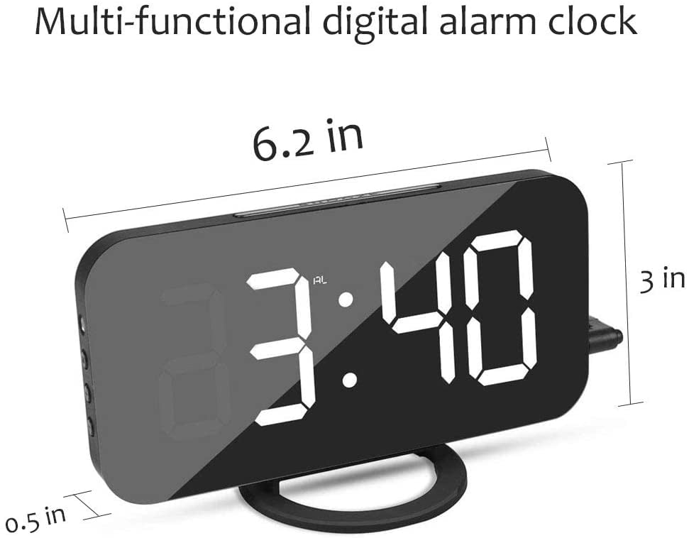 Alarm Clock LED Digital Clock with 6.5" Large Display Dual USB Charging Ports, 