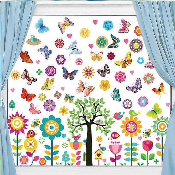 Spring Decor Window Sticker Spring And Summer Window Stickers 9 Flower Butterfly Tree Sunflower ...