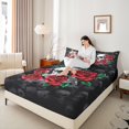 thumbnail image 3 of Castle Fairy Gothic Skull 4 Pieces Queen Sheet Sets,Red Rose Ultra Soft Flat Sheet,Exotic Style Queen Fitted Sheet,Luxury Teens Bedroom Decor, 3 of 6