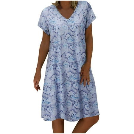 

Juebong Fashion Women Summer Casual V-Neck Froral Print Short Sleeve Loose Dress