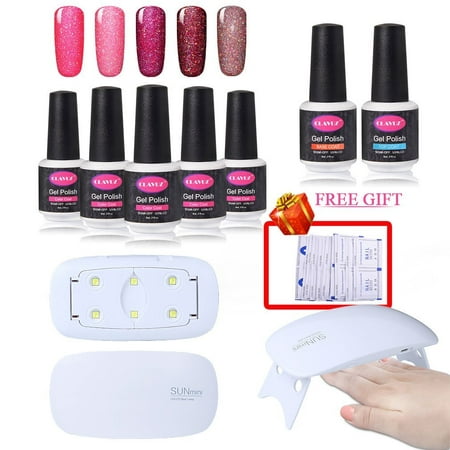 CLAVUZ Neon Gel Nail Polish Kit 5pcs Soak Off Nail Lacquer 6W Nail Lamp With Top Base Coat Nail Art Manicure Pedicure 10pcs Remover Wipes Gift Set