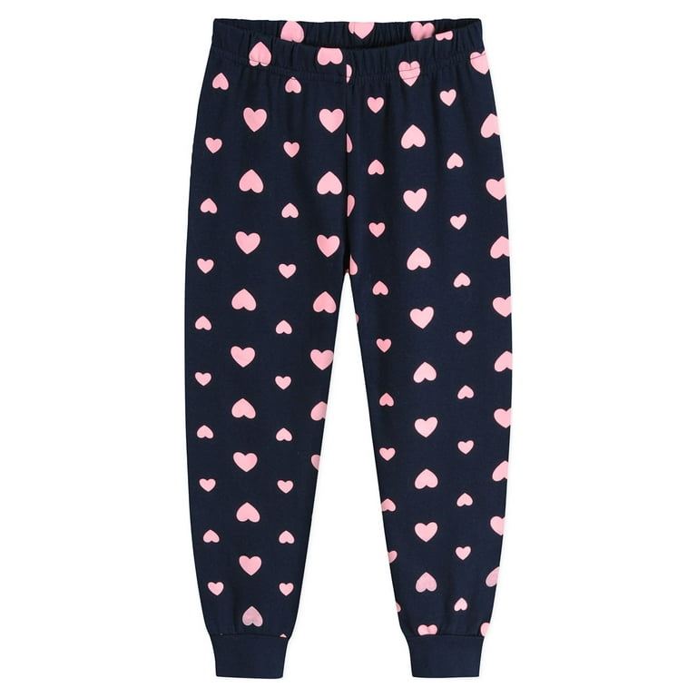 Pink With Black Heart Valentine Print Pajama Pants Jersey Knit