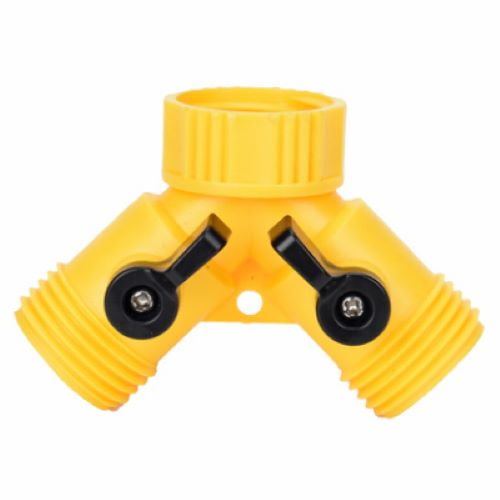 Zhejiang 50018 Yellow 2 Way Poly Garden Hose "Y" Connector With Shut Off - Quantity of 60