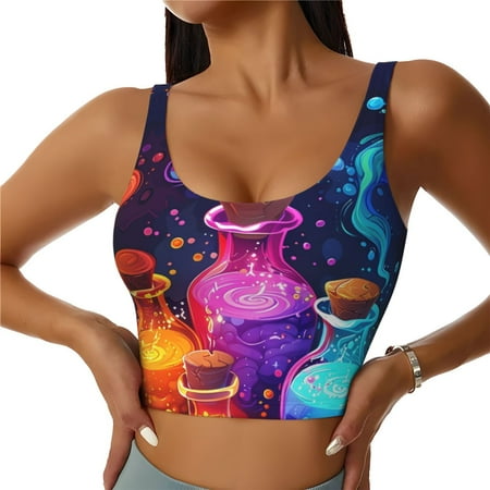 Matuu Colorful Potion Bottles Magic for Women s Sports Bra - Soft  Comfortable and Breathable Sports Vest for Yoga  Fitness  and Dance-X-Large