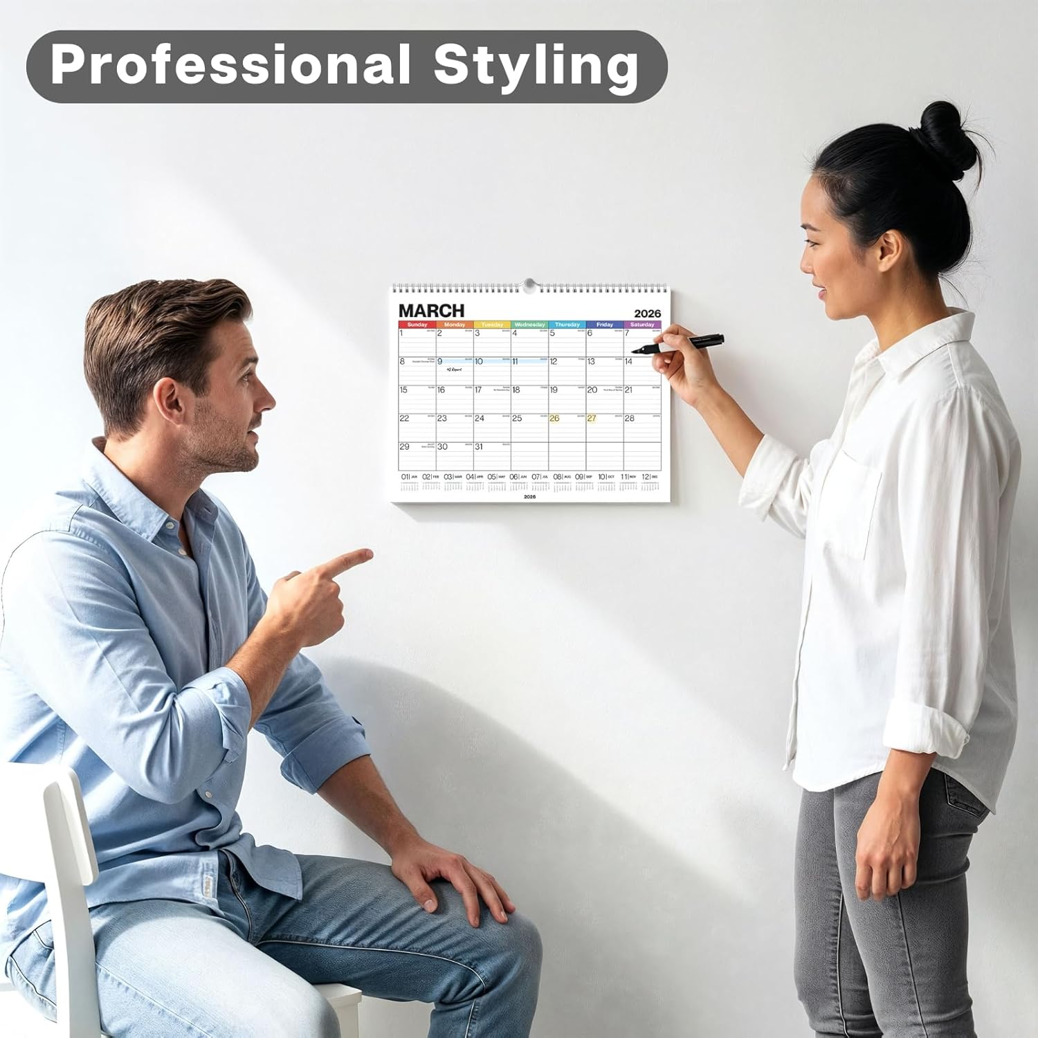 12x15 Wall Calendar 2026 (Colorful), Use Jan to Dec 2026, Large Lined 12 x 15 Monthly Calendar, Professional Styling for Home or Office, Premium Paper