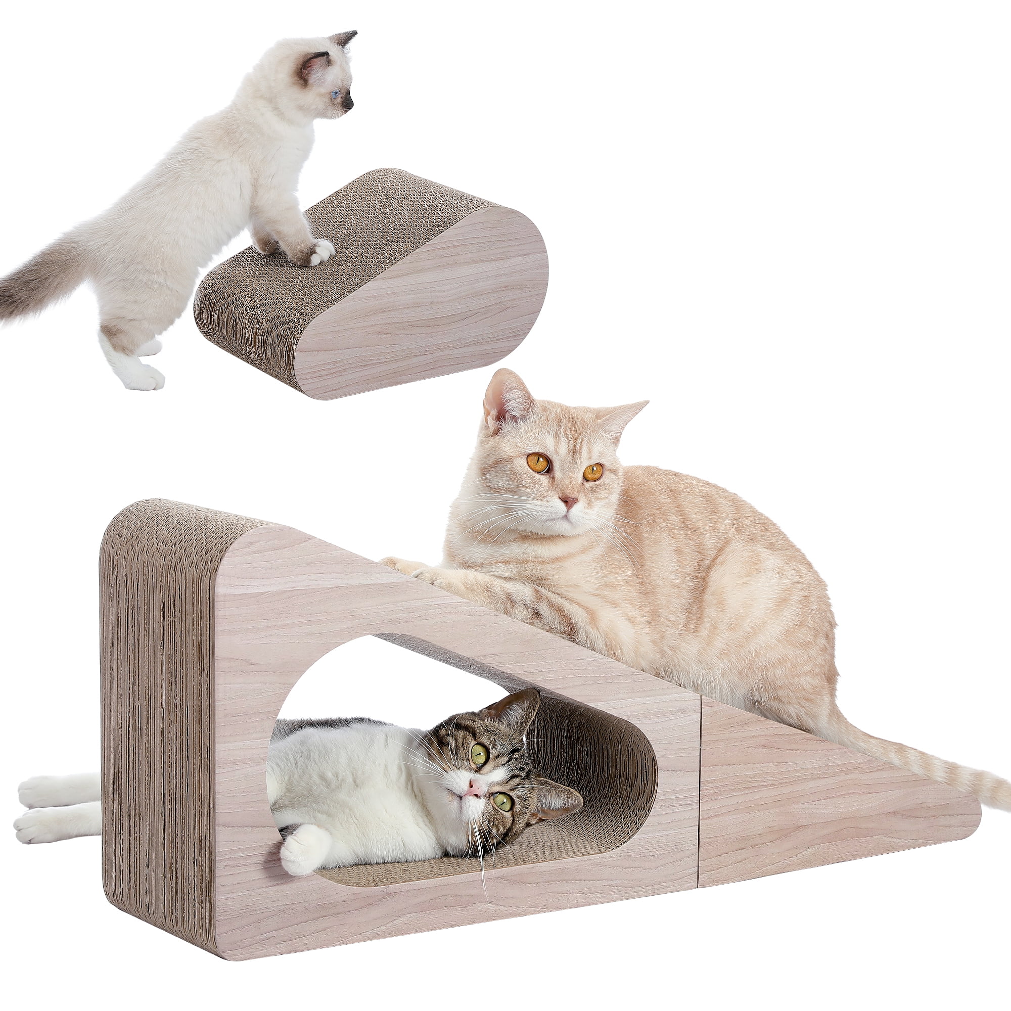 PAWZ Road 28" Cat Scratching Post 2 in 1 Large Three Sided Cat Scratcher Cardboard Cat Scracherwith Balls for Indoor Cat and Kittens