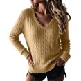thumbnail image 2 of Dwellite Sweaters for Women Knit Long Sleeve V Neck Lightweight Casual Tops Fall Fashion Clothing Business Casual Outfits Camel 2XL, 2 of 8