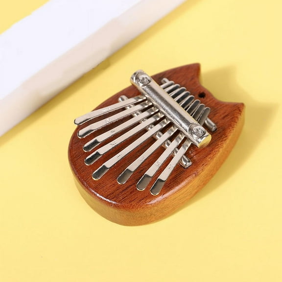 Mini Kalimba 8 Key Exquisite Finger Thumb Piano,Gift for Beginners Music Lovers Players,Cute Pendant Cat,1 x Kalimba 1 x Black lanyard,Wood Color