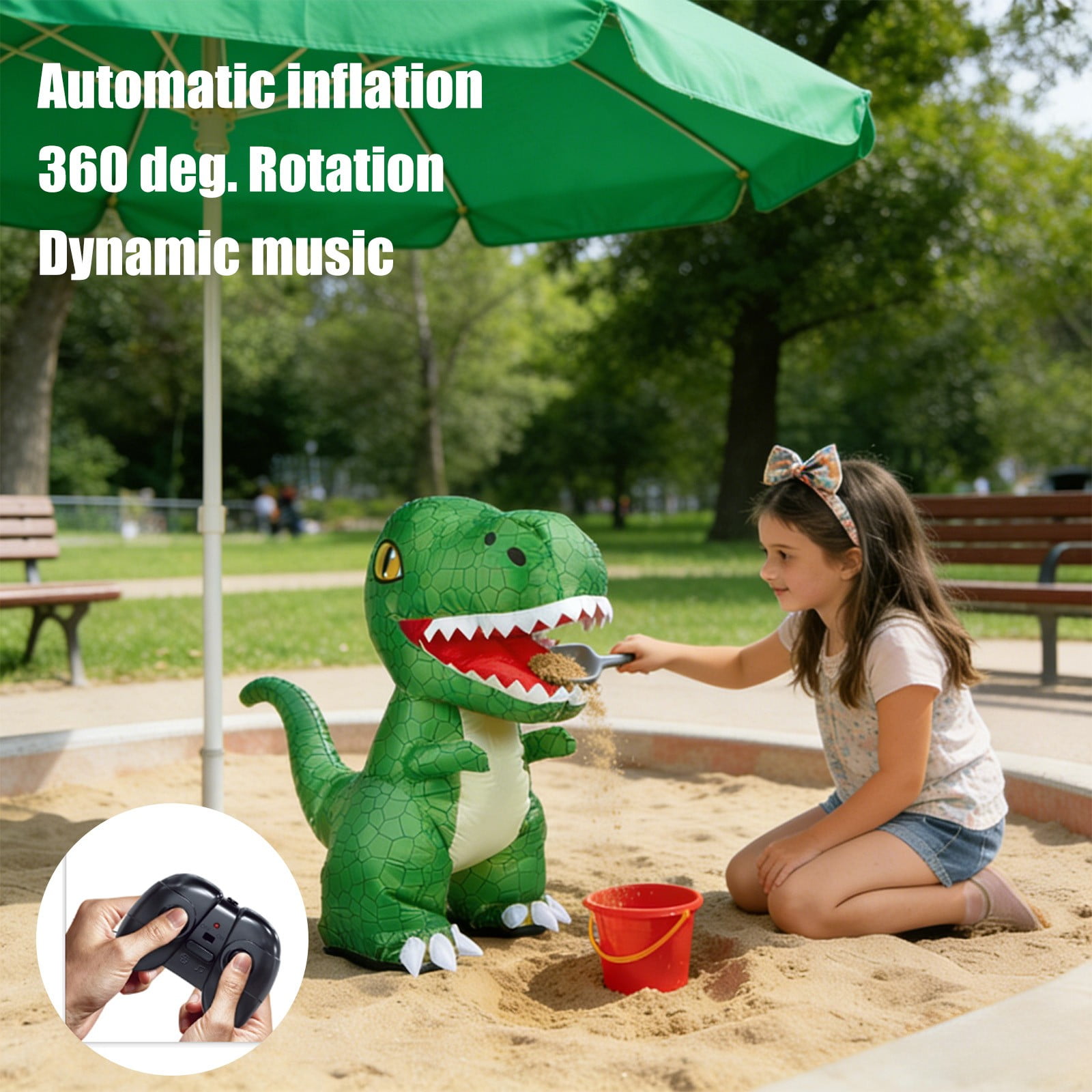 Inflatable Remote Control Dinosaur Toy, Walking T-Rex with LED Eyes and Sound Effects, One-Click Auto Inflate RC Dino with 2.4GHz Remote for Indoor Outdoor Fun