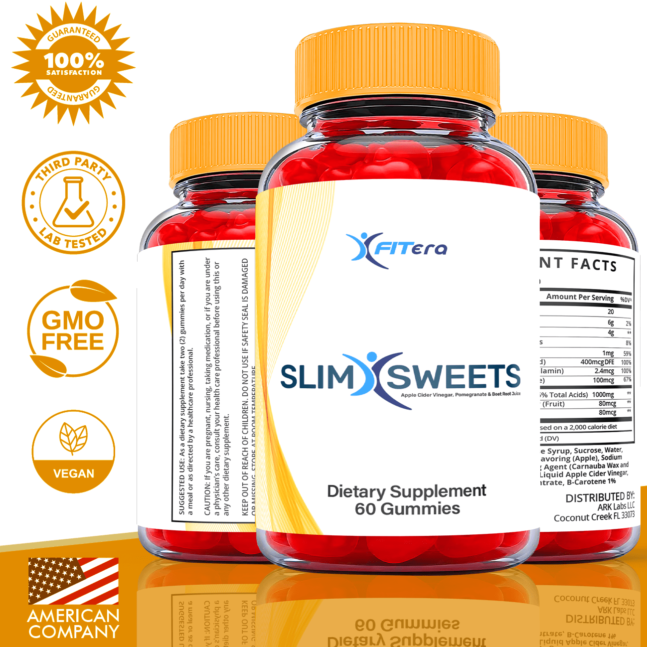 (2 Pack) Fitera Slim Sweets Keto ACV Gummies - Apple Cider Vinegar Supplement for Weight Loss - Energy & Focus Boosting Dietary Supplements for Weight Management & Metabolism - Fat Burn - 120 Gummies