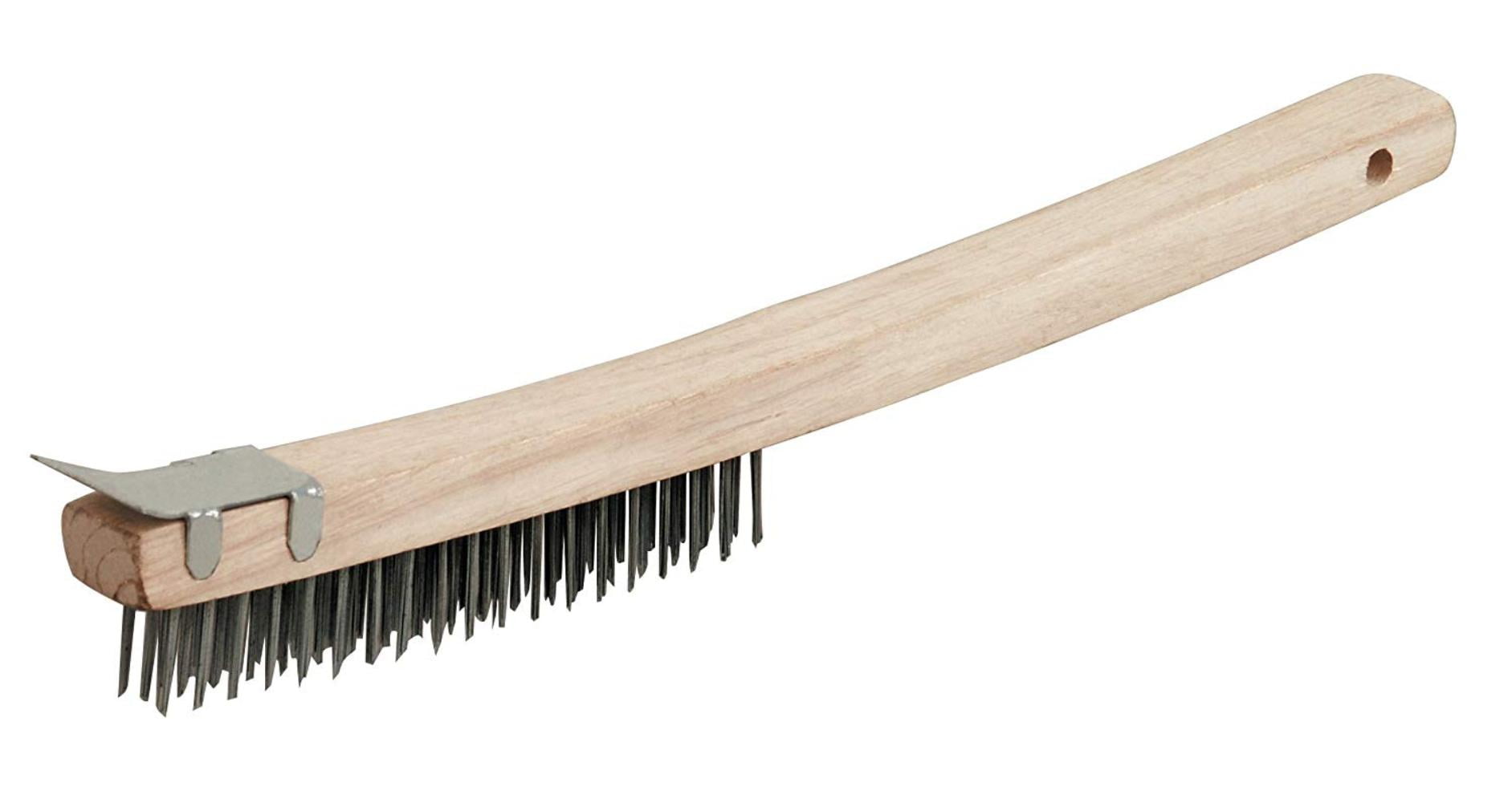 319SC Premier 3 x 19 Row Wire Brush with Curved Wood Handle & Metal Scraper