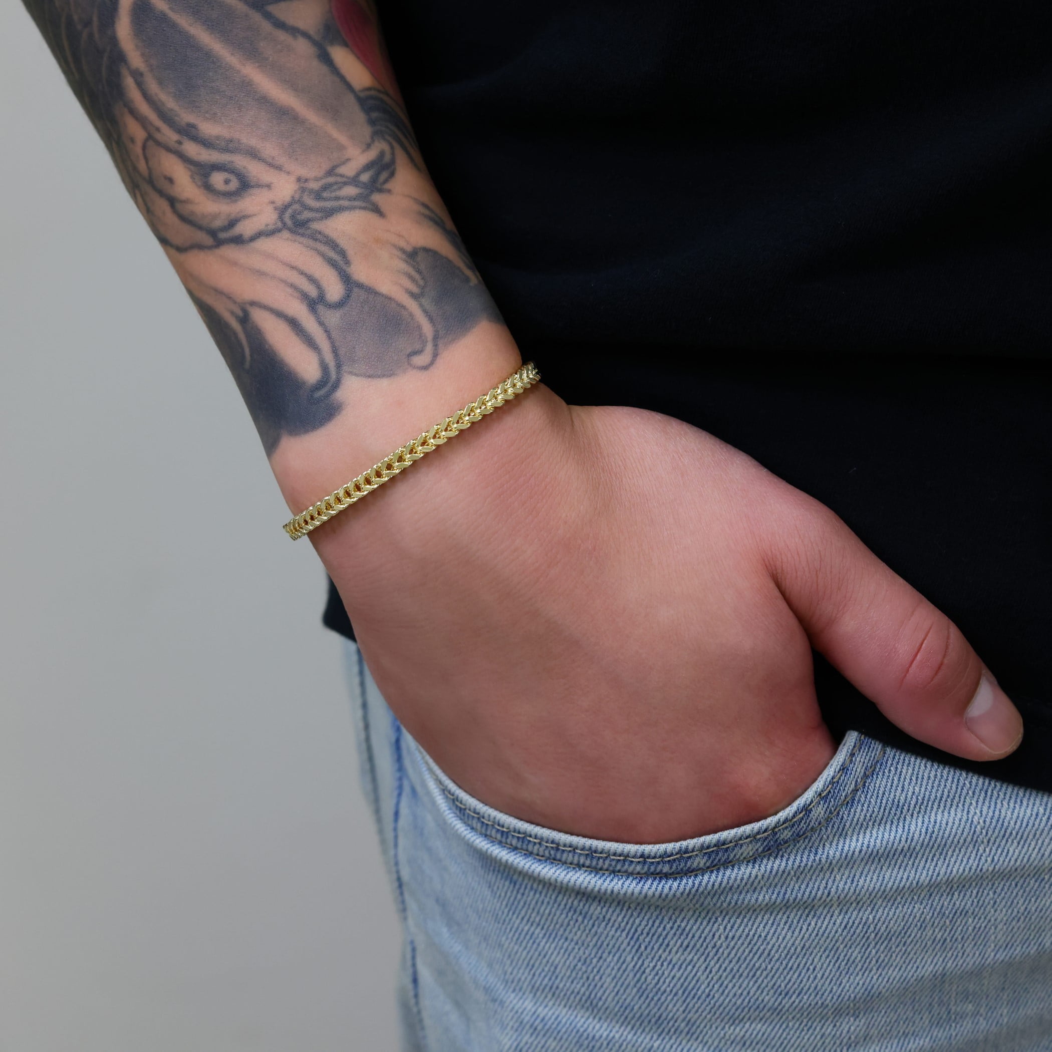Nuragold 10k Real Yellow Gold Franco Square 4mm Box Chain Wheat Chain Bracelet (7"-9") Italian Jewelry for Men