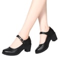 thumbnail image 3 of Heiheiup Women Casual Shoes Fashionable New Pattern Simple And Pure Color Round Toe Buckle Strap Low Heel Thick Heel Comfortable Shoes, 3 of 9