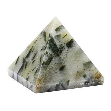 Green Tourmaline in Quartz Pyramid Crystal Healing Stones - 2" Pyramid