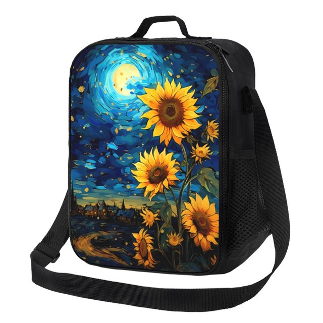 Balery Vintage Starry Sky Sunflower Caja de Almuerzo y Bolsa de Almuerzo para Hombres y Mujeres, Bolsa de Almuerzo Reutilizable con Gran Capacidad, Bolsa de Almuerzo Aislada