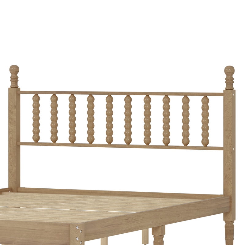 Mid-Century Modern Queen Size Wood Platform Bed with Gourd Shaped Headboard, Retro Style Low Profile Bed Frame with Slats Support