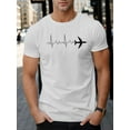 thumbnail image 1 of Men's Casual Short Sleeve T-Shirt with Airplane & Electrocardiogram Design - Breathable Polyester, Crew Neck, Machine Washable - Perfect for Summer, Simple, Top Tee For Adult, Men, Women, Teen, Teena, 1 of 4