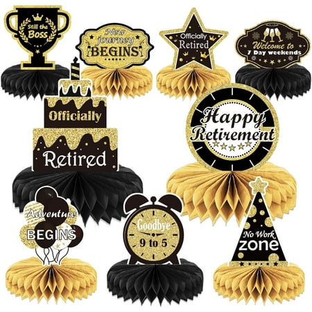 9PCS Retirement Party Decorations Gold Retirement Party Centerpiece Glitter Table Decorations Toppers for Happy Retirement Party Supplies Man and Women