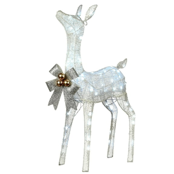 National Tree Company 3 ft. Pre-Lit Christmas Decoration, White, Fawn, Crystal Splendor, Silver Bow, Gold Ornaments, 70 Cool White Twinkling LED Lights, Ground Stakes Included