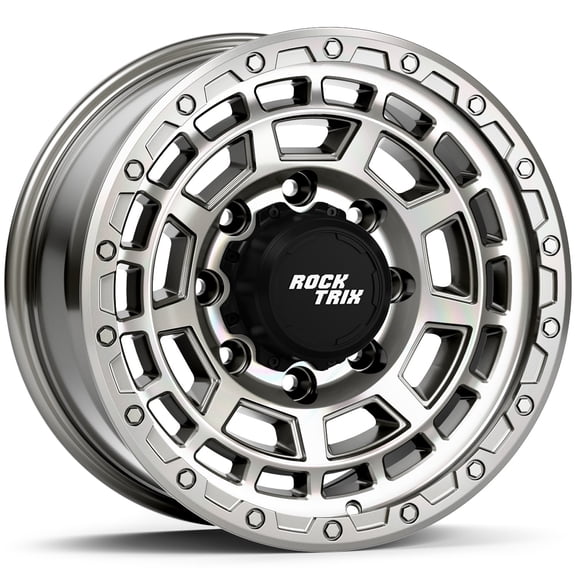 RockTrix RT114 17x8.5 inch Off-Road Wheels Compatible with 1994-2013 Ram 2500 3500 and For Silverado 2500 HD 3500 HD (1999-2010), 8x165.1 8x6.5 Bolt Pattern 0mm Offset, Silver Rims