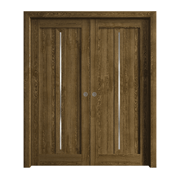 Sliding French Double Pocket Doors 36 x 80 inches | Ego 5014 Marble Oak | Kit Rail Hardware | Solid Wood Interior Bedroom Modern Doors