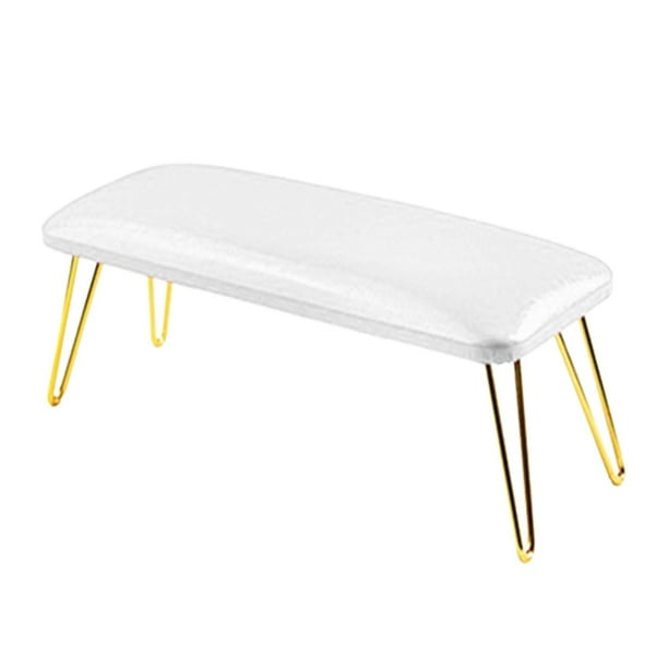 Reposamanos con almohada para uñas, soporte para reposamanos para uñas, reposabrazos, antideslizante, brazo para uñas Blanco y dorado