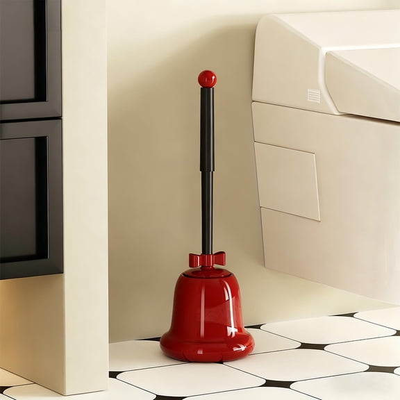 Mouliraty Toilet Brush and Holder, 17.9x6in Toilet Brush Home Bells-Shaped Bathroom Toilet Cleaning Stand-Up Brush with Base Odor-Proof Cleaning Brush, Red