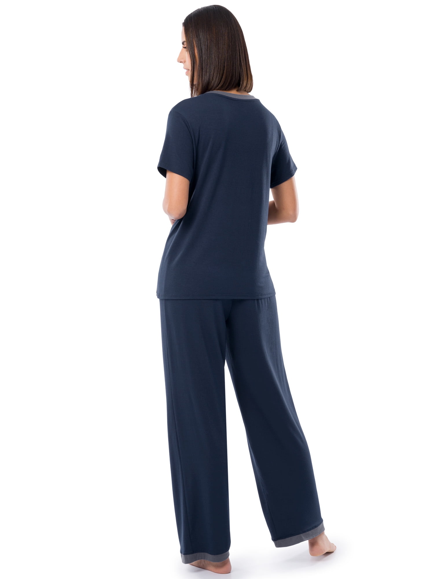 Fruit of the Loom Women's Soft & Breathable V-Neck Short Sleeve Top & Pajama Pant Set, Sizes S-4X