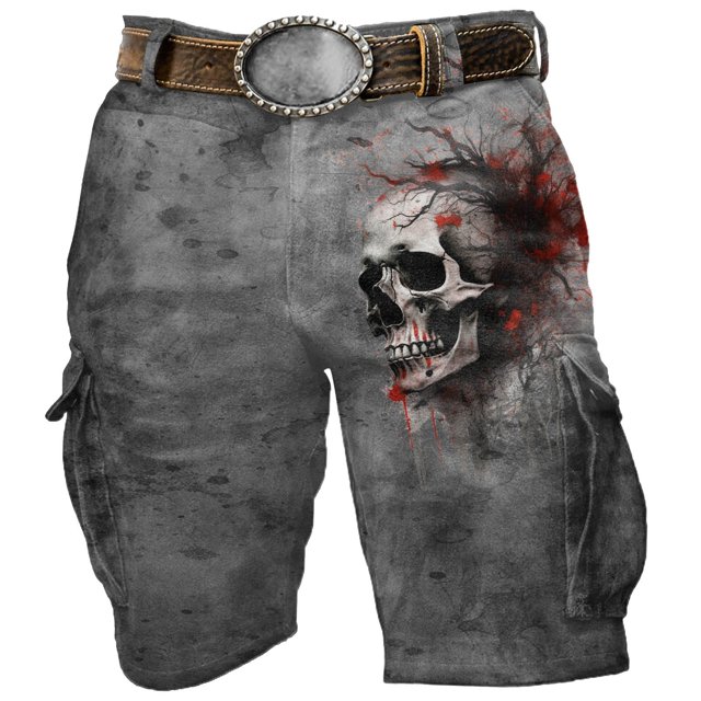 TINZ Male Short Print Shorts Pocket Full Print Button Zipper Pants Workers Pants Men Relaxed Fit Cargo Pants for Men