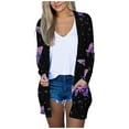 thumbnail image 1 of Cardigan à Col en V pour Femmes Dames à Imprimé Papillon Manteau à Manches Longues Poches Vêtement d'Extérieur, 1 of 6