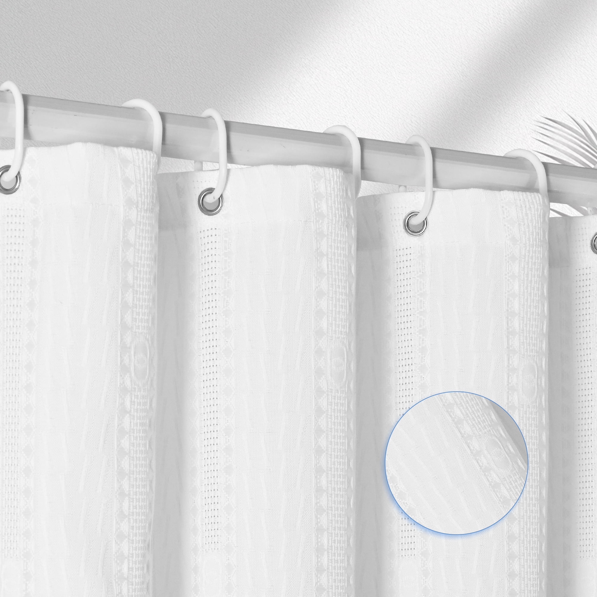 FRAMICS Waffle Shower Curtain Sets with Non-Slip Rug & 12 Hooks, Luxury Heavy Duty Waterproof Fabric Bathroom Sets, 72" x 72", White