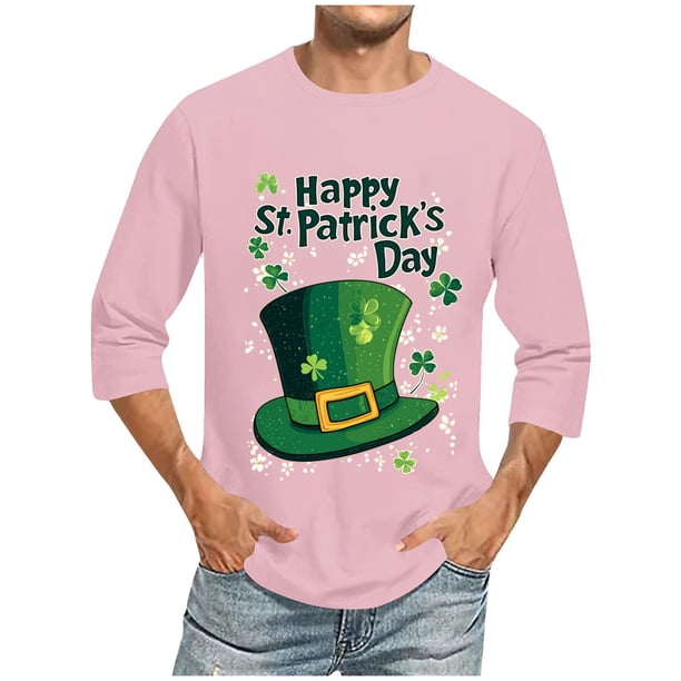 Camisetas de Manga Larga para Hombres, Día de San Patricio Impreso 3/4 Manga Camiseta de Fitness, Mezcla de Algodón Casual