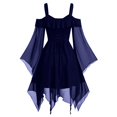 thumbnail image 4 of Robe Patchwork en Chiffon pour Femmes Style Rétro Couleur Unie Manches Trompette Longue Robe de Jeu de Rôle Longueur Vintage Médiévale Robe Gothic pour Femmes (Taille : 3TG), 4 of 5