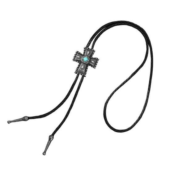 Aellinatey Men's Rodeos Bolo Tie with Adjustable Leather Cord Turquoises Crosses Necktie