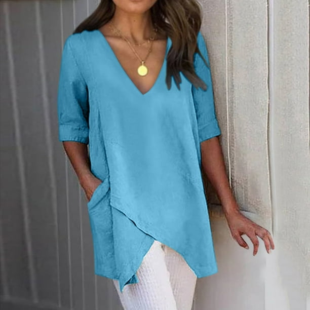 Blusa de verano Fnochy para mujer, de poliéster, de color liso, informal, sin tirantes