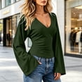 thumbnail image 6 of NominalSnug Tops for Womens Long Sleeve Blouse V Neck Waist Ruched Bell Sleeve Loose Fit Casual Fall Shirts, 6 of 8