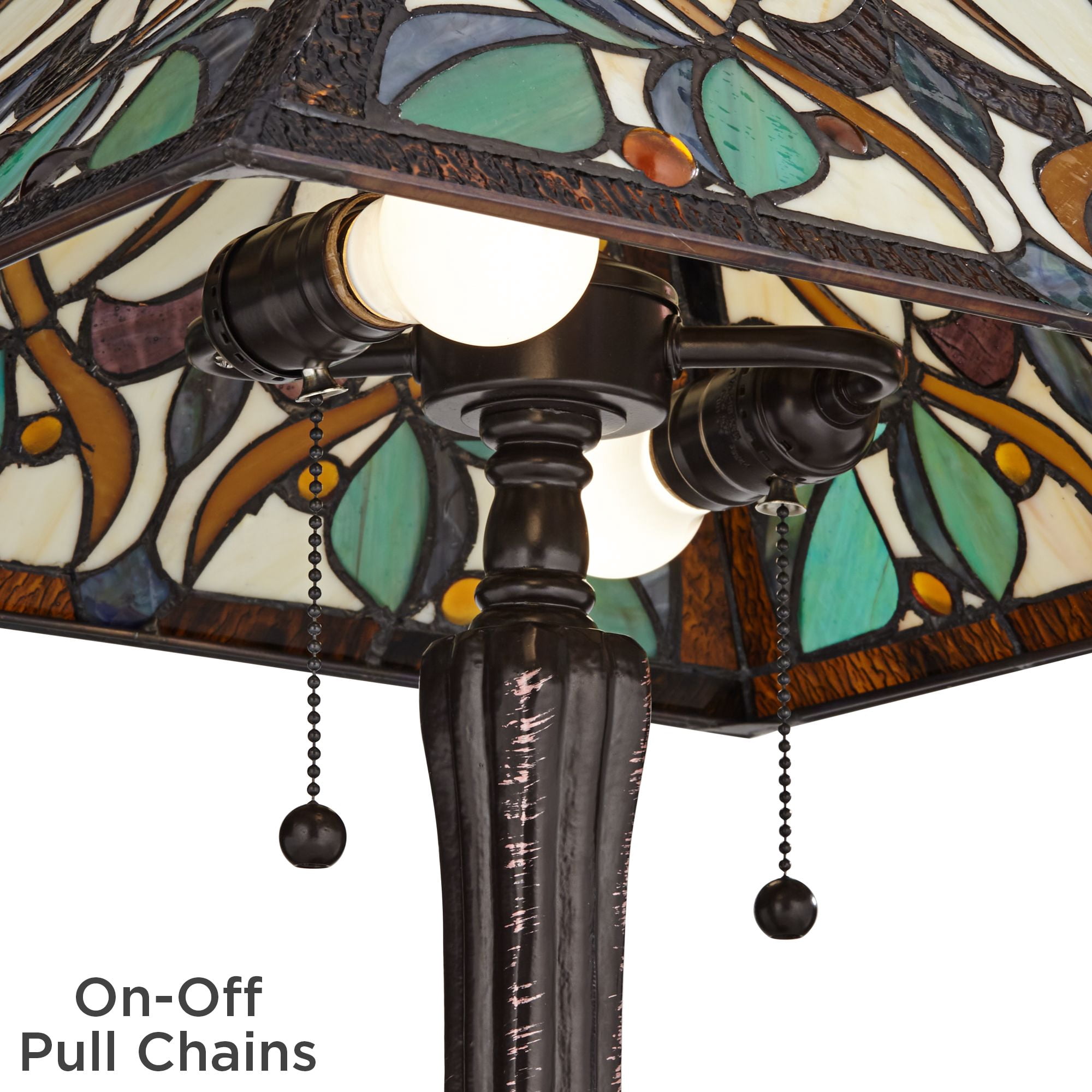 Robert Louis Tiffany Table Lamp 25" High Bronze Tiffany Style Stained Glass Art Shade for Living Room Family Bedroom Bedside Nightstand