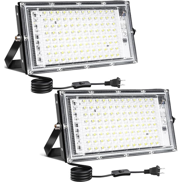 OUSIDE 2 PCS 100W Reflectores Led Exteriores,con Interruptor, IP65 Water Proof, para Parques de Atracciones, Jardines, Garajes, Plazas, Fábricas, Estadios, Patios