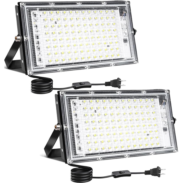 OUSIDE 2 PCS 100W Reflectores Led Exteriores,con Interruptor, IP65 Water Proof, para Parques de Atracciones, Jardines, Garajes, Plazas, Fábricas, Estadios, Patios