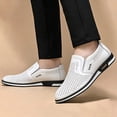 thumbnail image 2 of Men's Perforated Faux Leather Slip on Loafers, Breathable Hollow out Soft Lightweight Casual Dress Shoes for Driving Travel Walking Office, 2 of 6