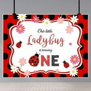 Ladybug 1st Birthday Backdrops Pink White Flowers Our Little Ladybug is Turning One Decorations Backdrops 1st Birthday Party Cake Table Banner Supplies Happy Birthday Photography Backdrops