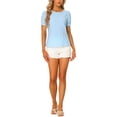 thumbnail image 2 of MODA NOVA Juniors Summer Gingham Crew Neck Puff Short Sleeve Blouse, 2 of 5