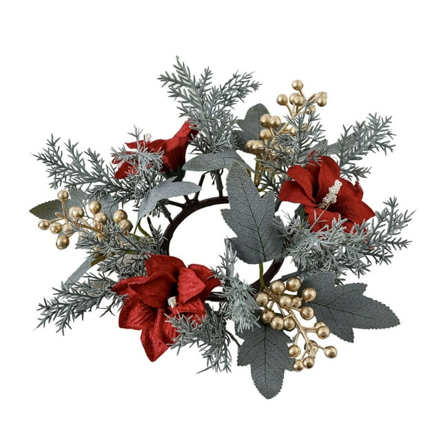 Corona de anillo de vela navideña, guirnalda Floral, corona de vela de 10 pulgadas, corona de flores para boda, sala de estar, Bar, cafetería, Navidad Gris