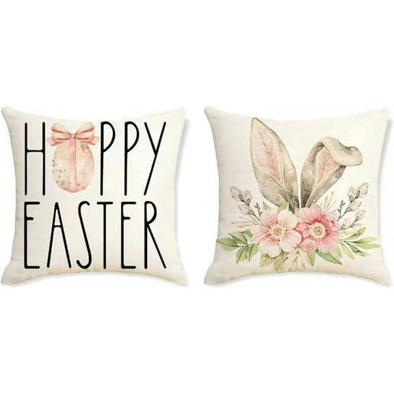 Easter Bunny Pillow Covers Set of 2, 18x18 inch Plain Easter Decorative Throw Pillows Easter Cross Cushion Cases for Couch Sofa Livingroom Bedroom