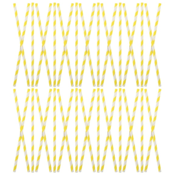 WHAMVOX 100 Pcs Striped Paper Straw 19.50X0.70X0.70CM Yellow
