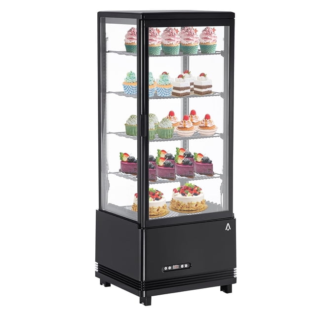 Countertop Refrigerator 3.4 Cu.Ft. Bakery Display Case with LED Lighting, Fast Cooling, Rear Sliding Door, Pastry Showcase for Bakery, Cafe, Restaurant, Black Commercial Fridge